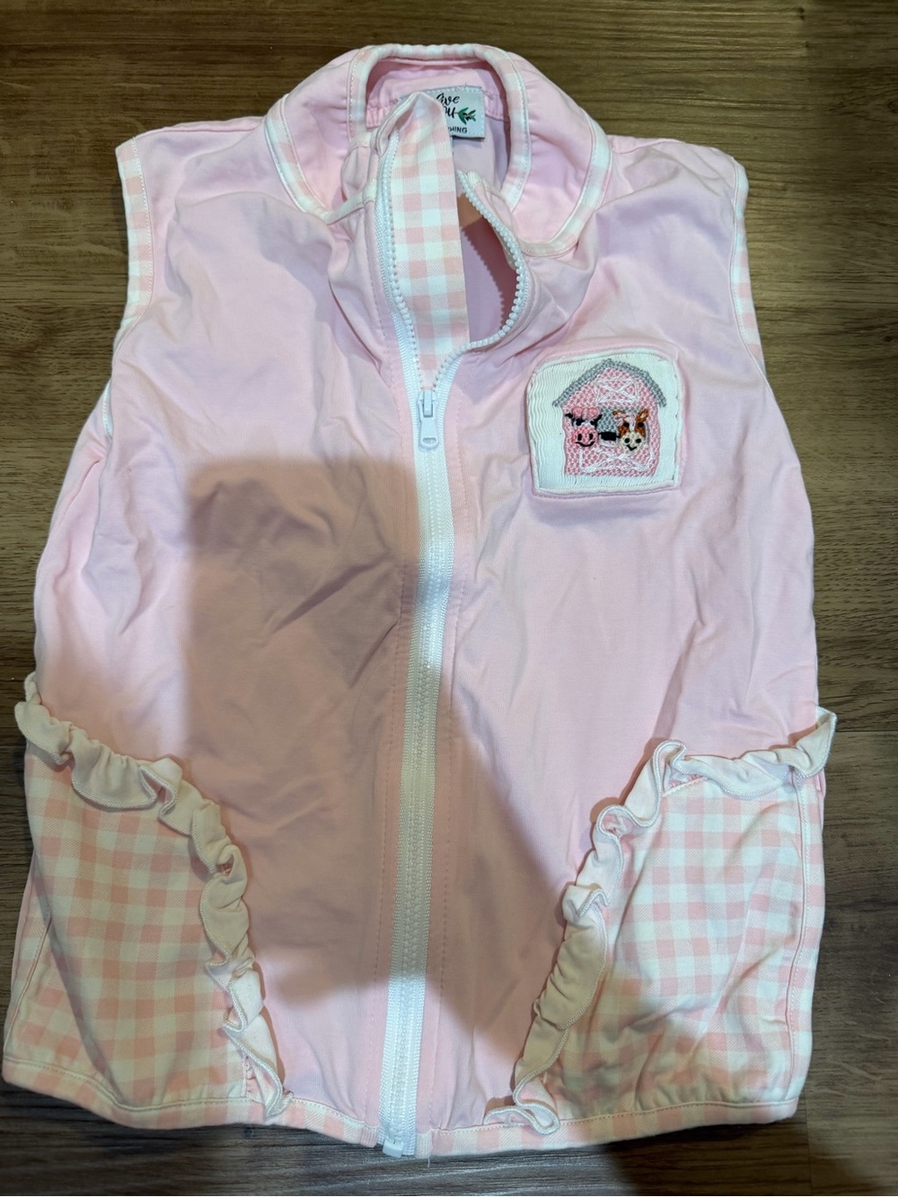 Pink Gingham-Trim Sleeveless Jacket Vest for Kids
